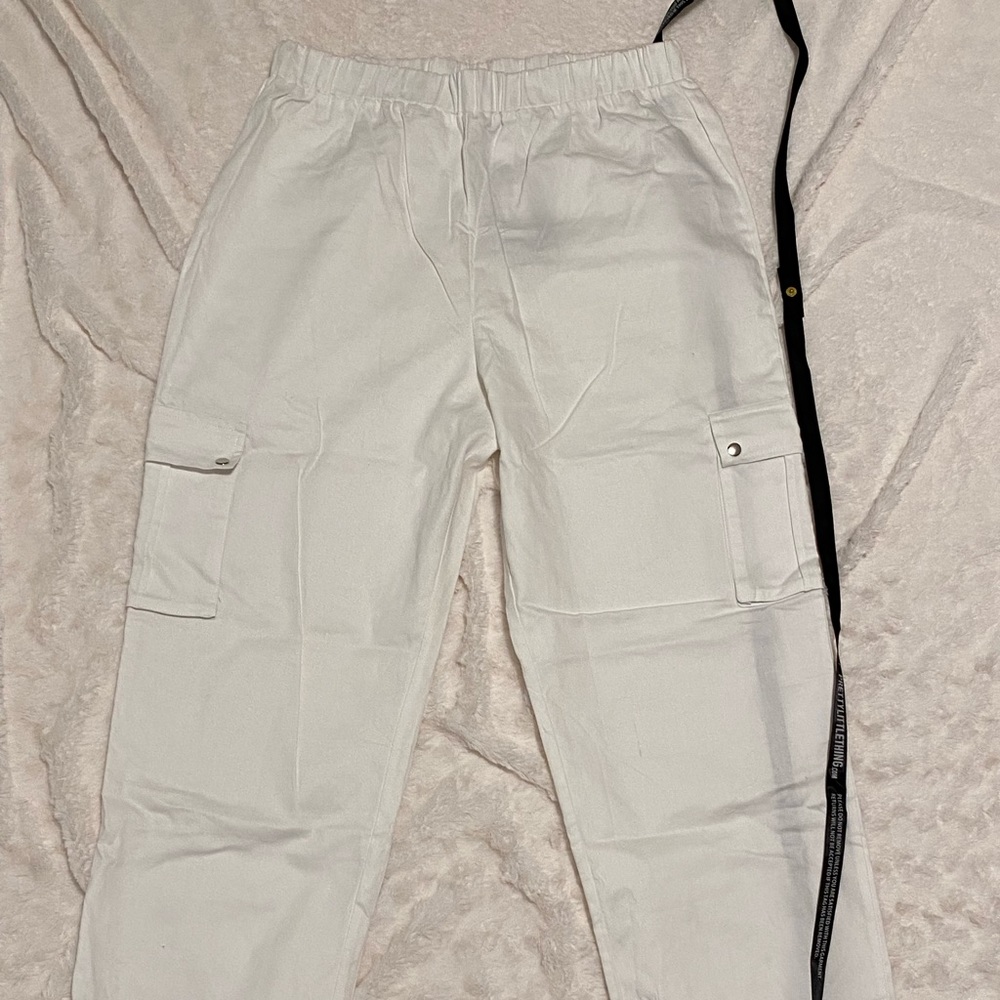 prettylittlething white cargo pants